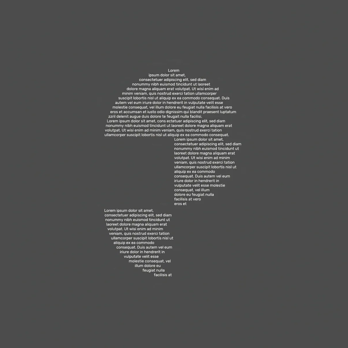 Sliced P mark built from small type on dark grey