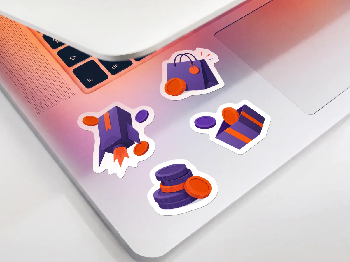 Slice icon stickers on a laptop