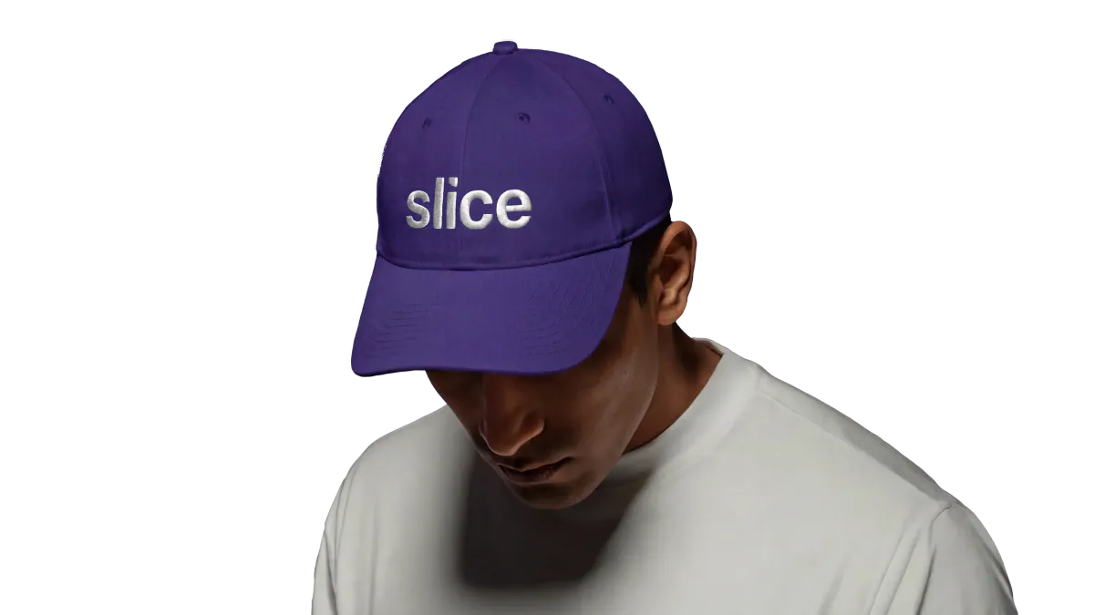 Man wearing a purple slice cap