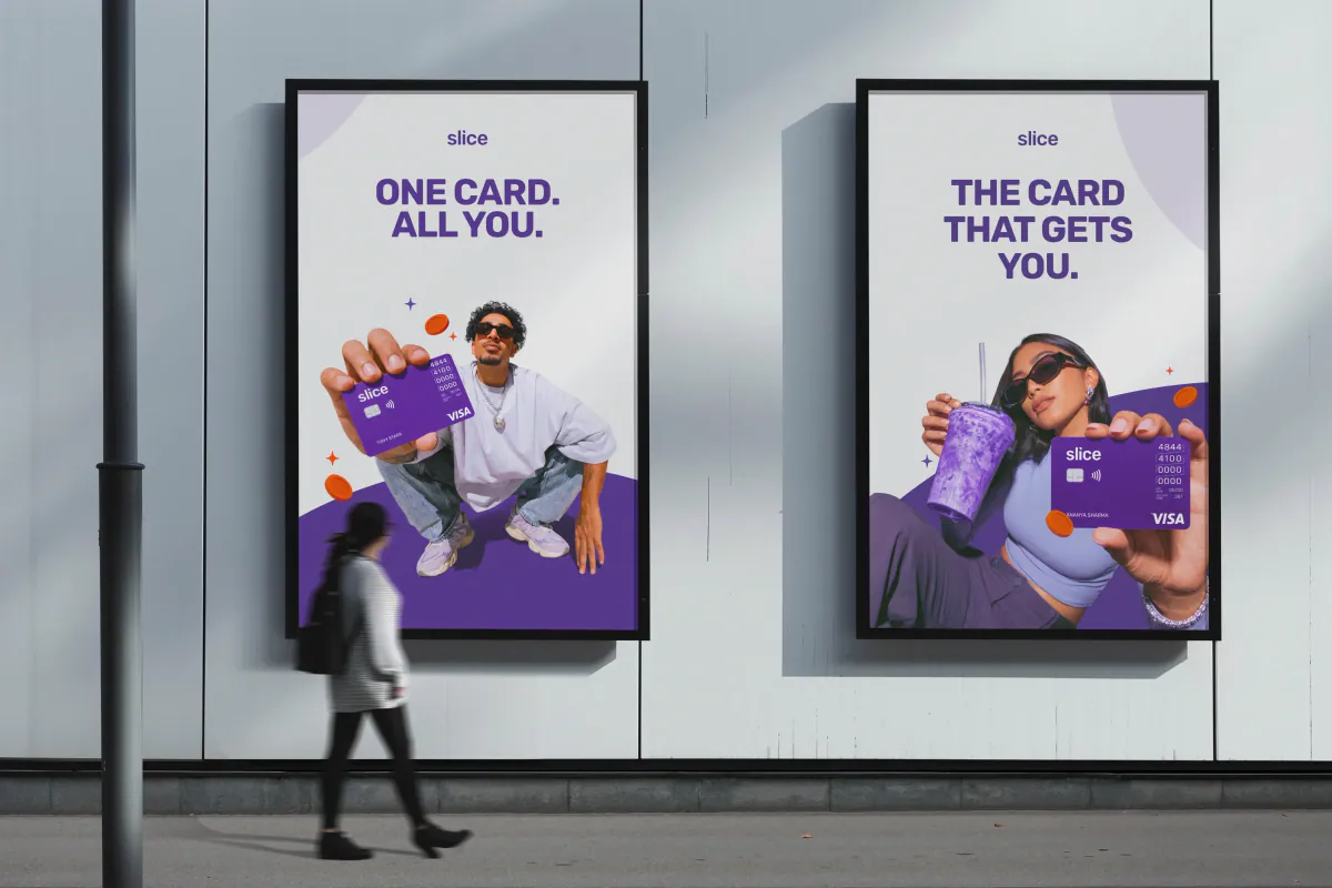 Street billboards reading One card. All you. and The card that gets you