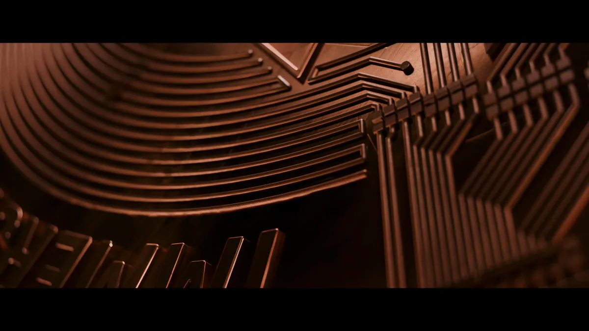 Close-up of the etched circuit lines on a copper coin