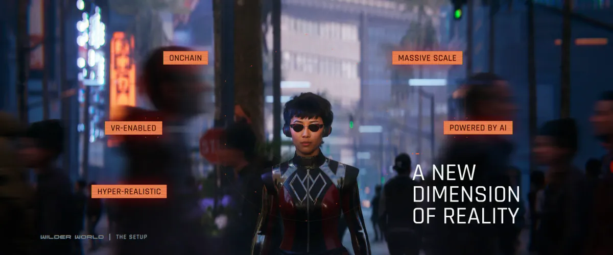 A New Dimension of Reality slide with a woman on a neon-lit street