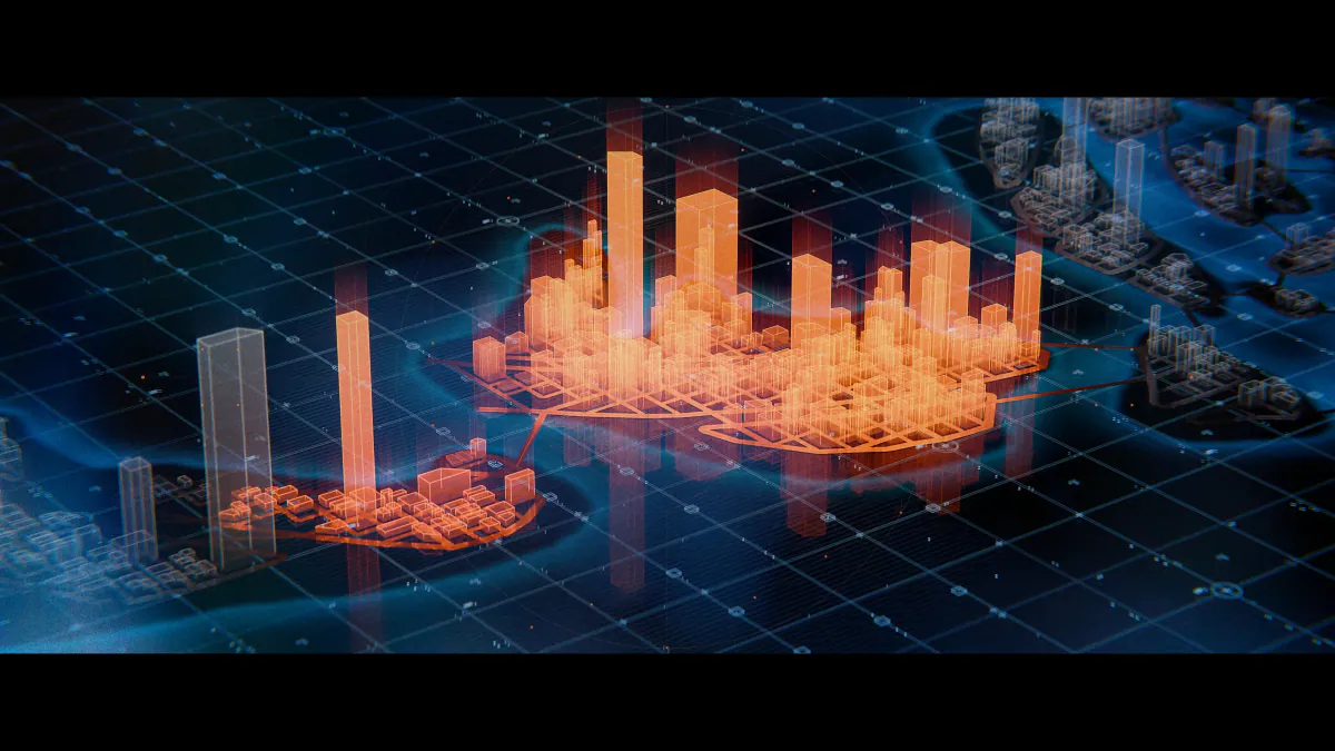 Haven Heights highlighted in orange on the holographic city map