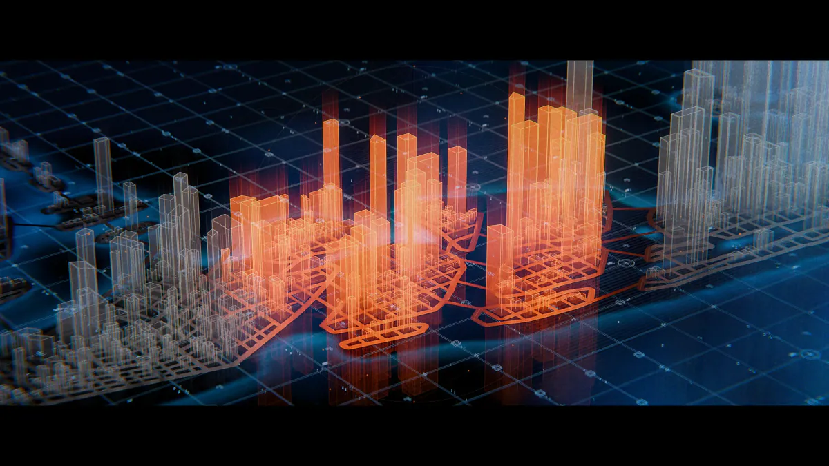 Space Mind highlighted in orange on the holographic city map