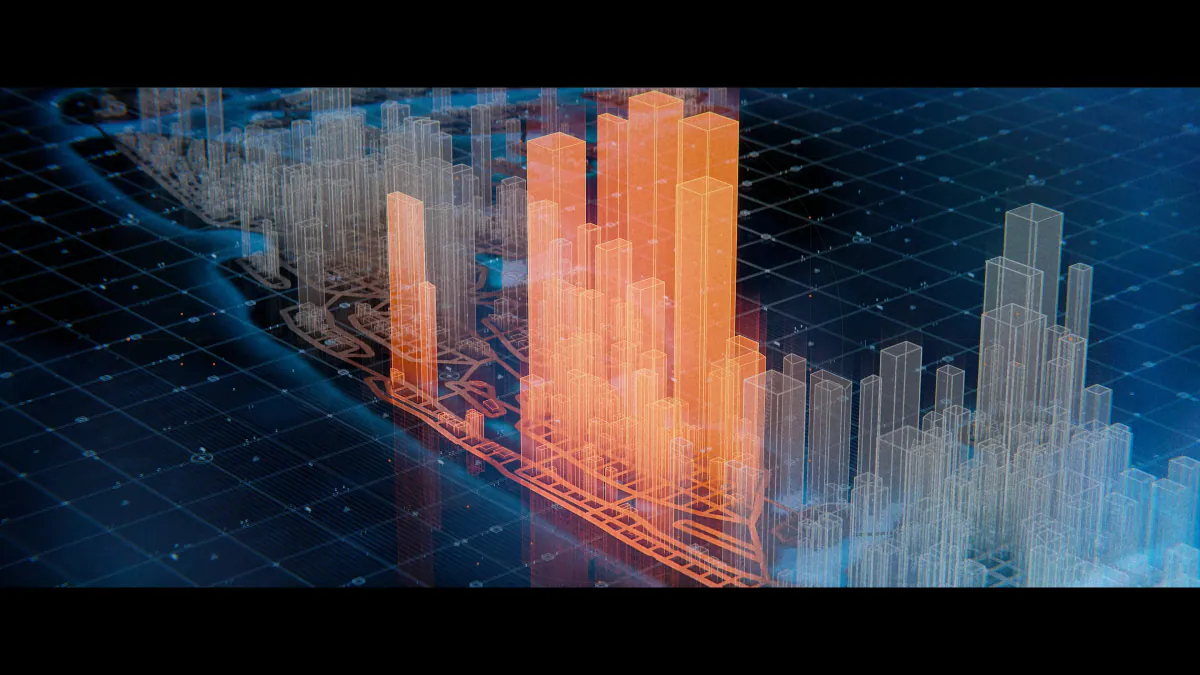 Nexus highlighted in orange on the holographic city map