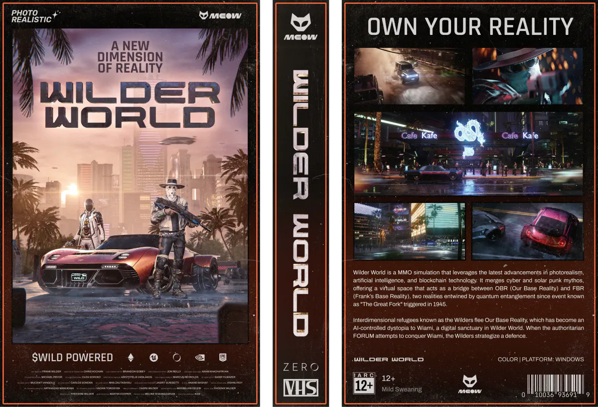 Flat VHS sleeve layout with the poster on the front, Wilder World spine and Own Your Reality back cover