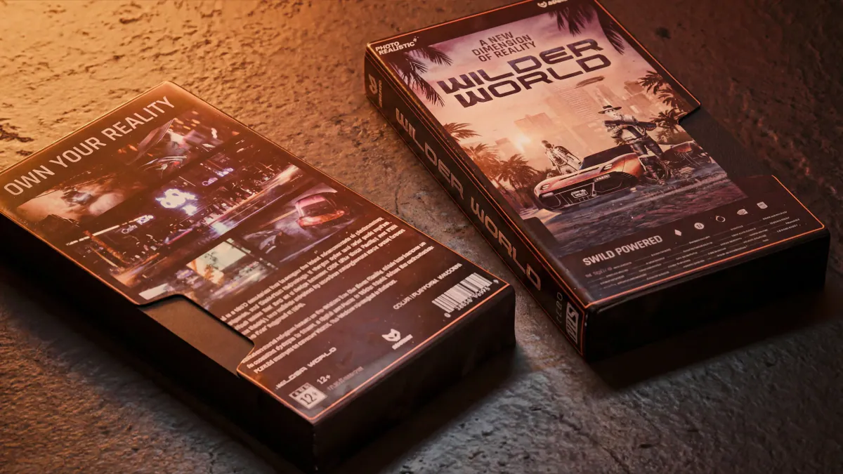 Back and front of the VHS case side by side on a textured surface in warm light