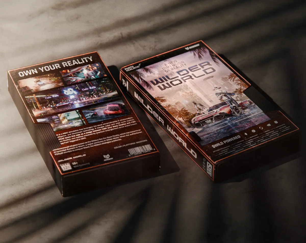 Front and back of the Wilder World VHS case on concrete in striped sunlight