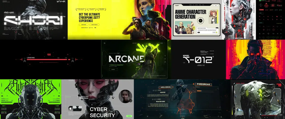 Moodboard of sci-fi game interfaces, posters and character art