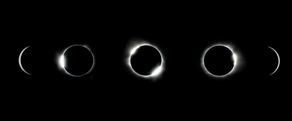 Phases of a solar eclipse in a row, from crescent to full ring