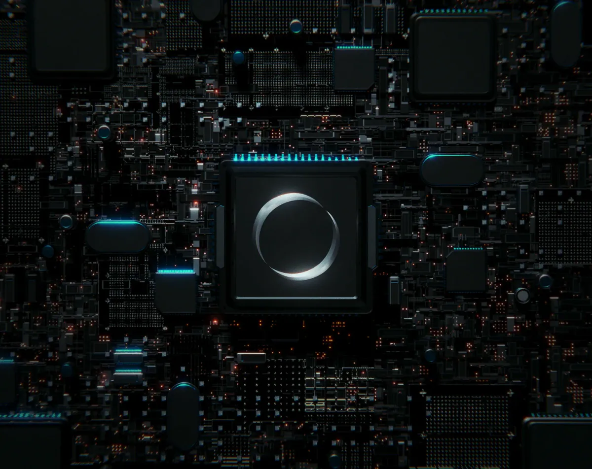 ZERO ring logo glowing on a chip in a dark circuit board